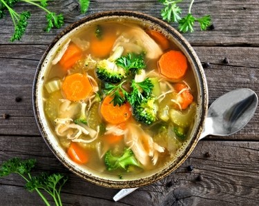 Chicken and vegetable soup for illness and detoxification